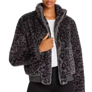 Generation Love Heidi Leopard Print Faux-Fur Bomber Jacket Sz M